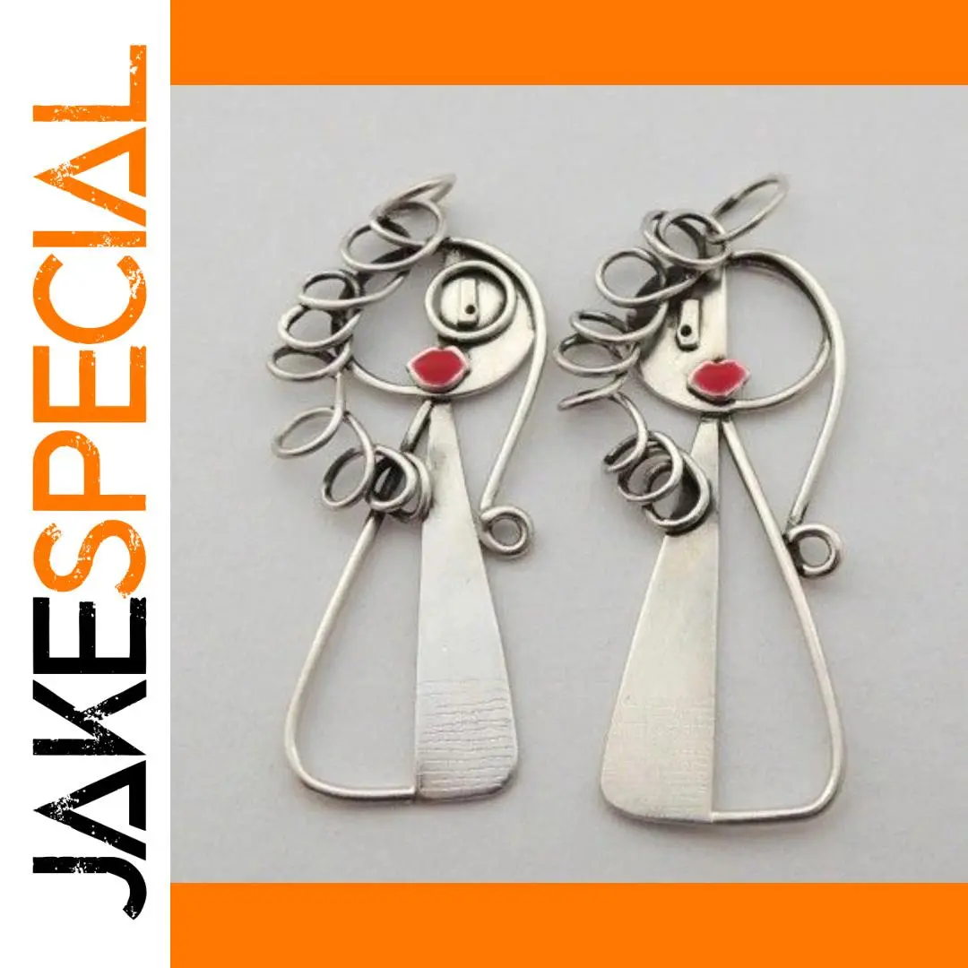 Vintage Silver Artistic Face Dangle Earrings 1 Vintage Silver Artistic Face Dangle Earrings
