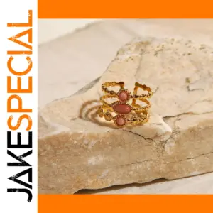 Gold PVD Stainless Steel Pink Stone Ring