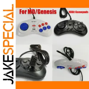 Sega MegaDrive White & Black Wired Gamepad