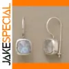 Vintage Silver Square Drop Earrings with White Stones