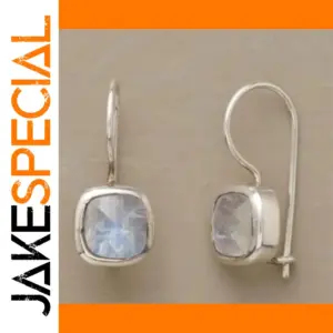 Vintage Silver Square Drop Earrings with White Stones