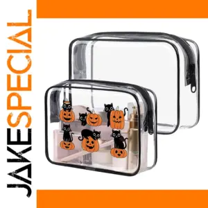 Halloween Clear Cosmetic Bag with Pumpkins and Cats