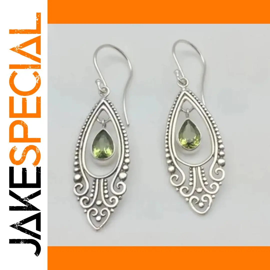 Vintage Silver and Green Waterdrop Earrings 1 Vintage Silver and Green Waterdrop Earrings