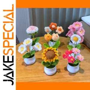 Handwoven Mini Potted Flower Set in Colorful Crochets