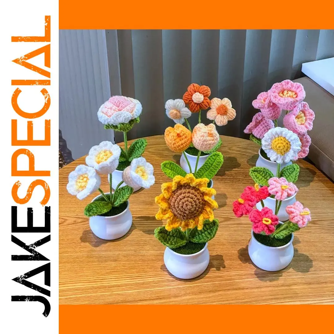 Handwoven Mini Potted Flower Set in Colorful Crochets 1 Handwoven Mini Potted Flower Set in Colorful Crochets