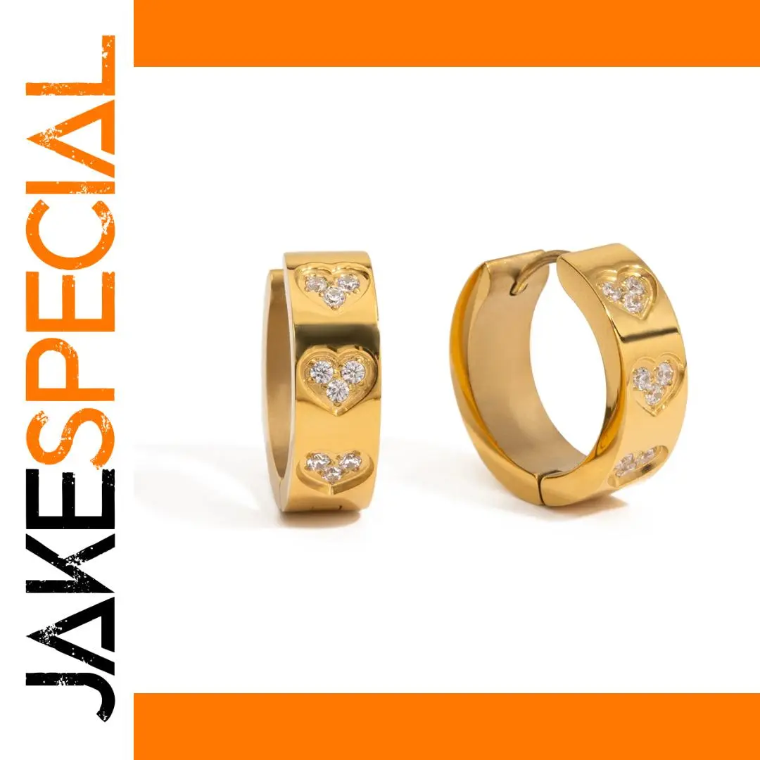 Stainless Steel Heart Zirconia Hoop Earrings 1 Stainless Steel Heart Zirconia Hoop Earrings