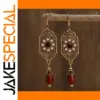 Vintage Gold Drop Earrings with Red Accents