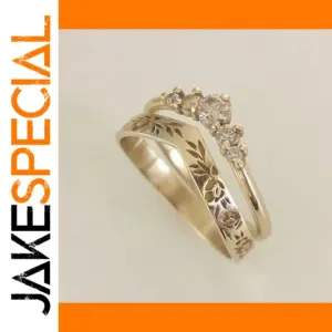 Vintage Gold Wedding Ring Set with Zircon Accents