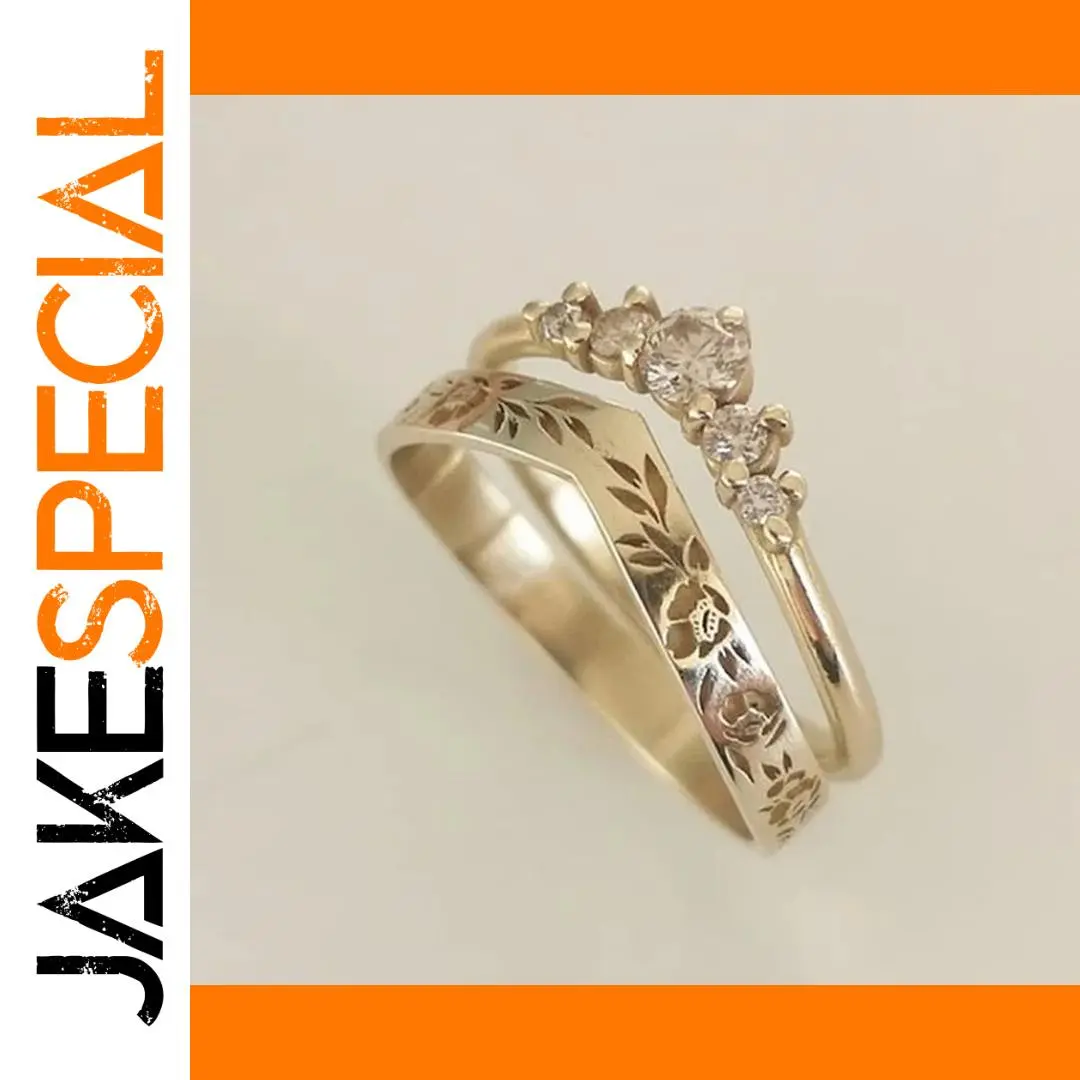 Vintage Gold Wedding Ring Set with Zircon Accents 1 Vintage Gold Wedding Ring Set with Zircon Accents