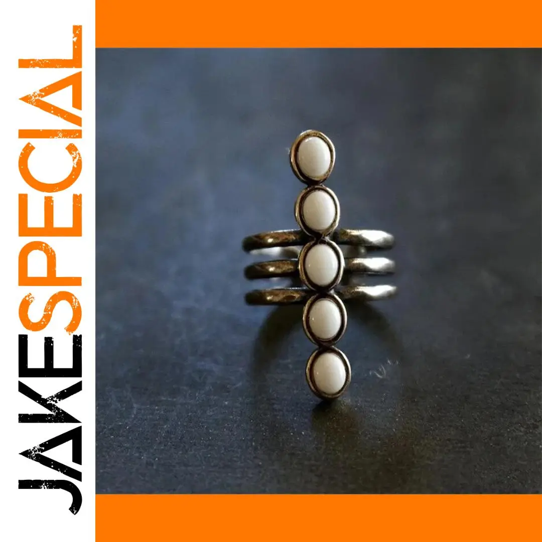 Vintage Silver Cocktail Ring with White Stones 1 Vintage Silver Cocktail Ring with White Stones