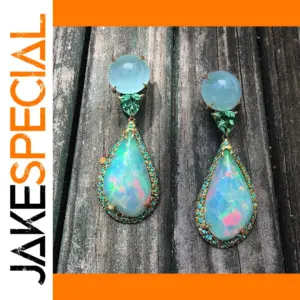 Vintage Opal Drop Earrings with Moonstone and Heart