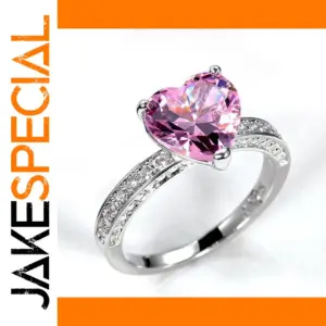 Pink Heart Pendant Ring with Zircon Accents