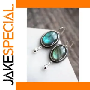Vintage Silver Drop Earrings with Iridescent Stones
