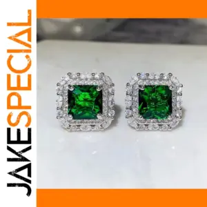 Green Beryl Silver Square Stud Earrings