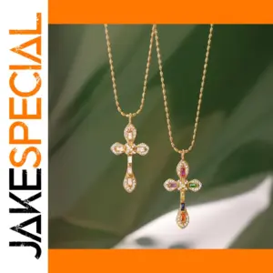 Gold-Color Stainless Steel Zircon Cross Necklace
