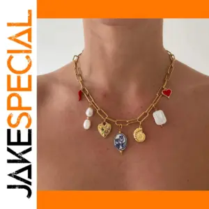 Stainless Steel Charm Necklace with Gold PVD Coating