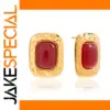 Vintage Red Resin Stainless Steel Stud Earrings