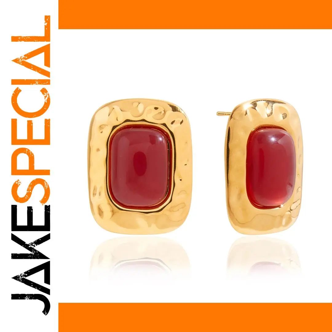 Vintage Red Resin Stainless Steel Stud Earrings 1 Vintage Red Resin Stainless Steel Stud Earrings