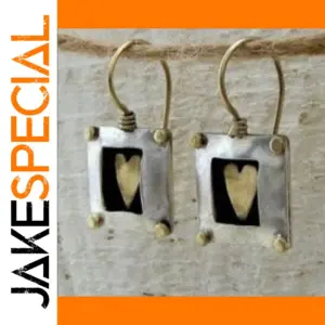 Vintage Square Heart Earrings in Silver or Gold