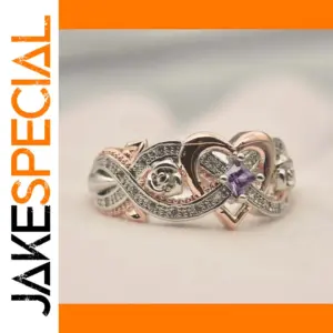 Two-Tone Geometric Wedding Ring with Purple Stones