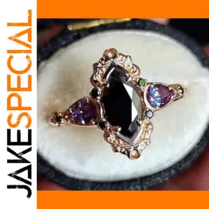 Elegant Black Zircon Waterdrop Ring with Zircon Accents