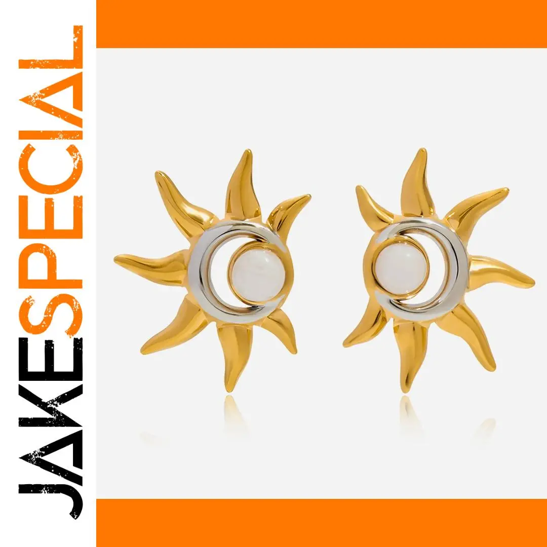 Celestial Sun & Moonstone Earrings in Stainless Steel 1 Celestial Sun & Moonstone Earrings in Stainless Steel