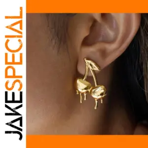 Gold Cherry-Shaped Stainless Steel Earrings for Women