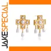 Stainless Steel Pearl Cross Earrings