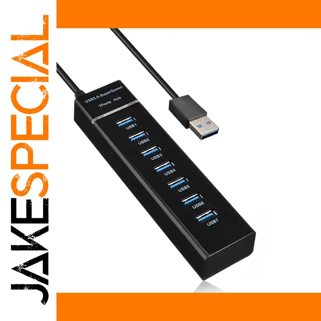 Black 7-Port USB 3.0 Hub with 30cm Cable 1 Black 7-Port USB 3.0 Hub with 30cm Cable