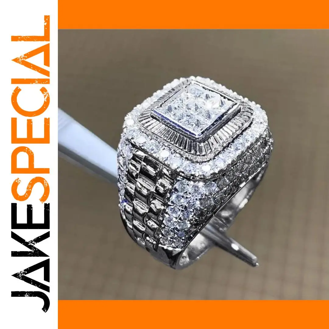 Men's Geometric White Zircon Cocktail Ring 1 Men's Geometric White Zircon Cocktail Ring