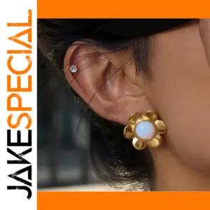 Elegant Stainless Steel Opal Flower Earrings