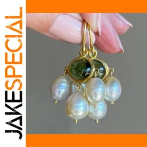 Vintage Green Stone and Pearl Drop Earrings