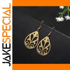 Gold Teardrop Earrings with Floral Design