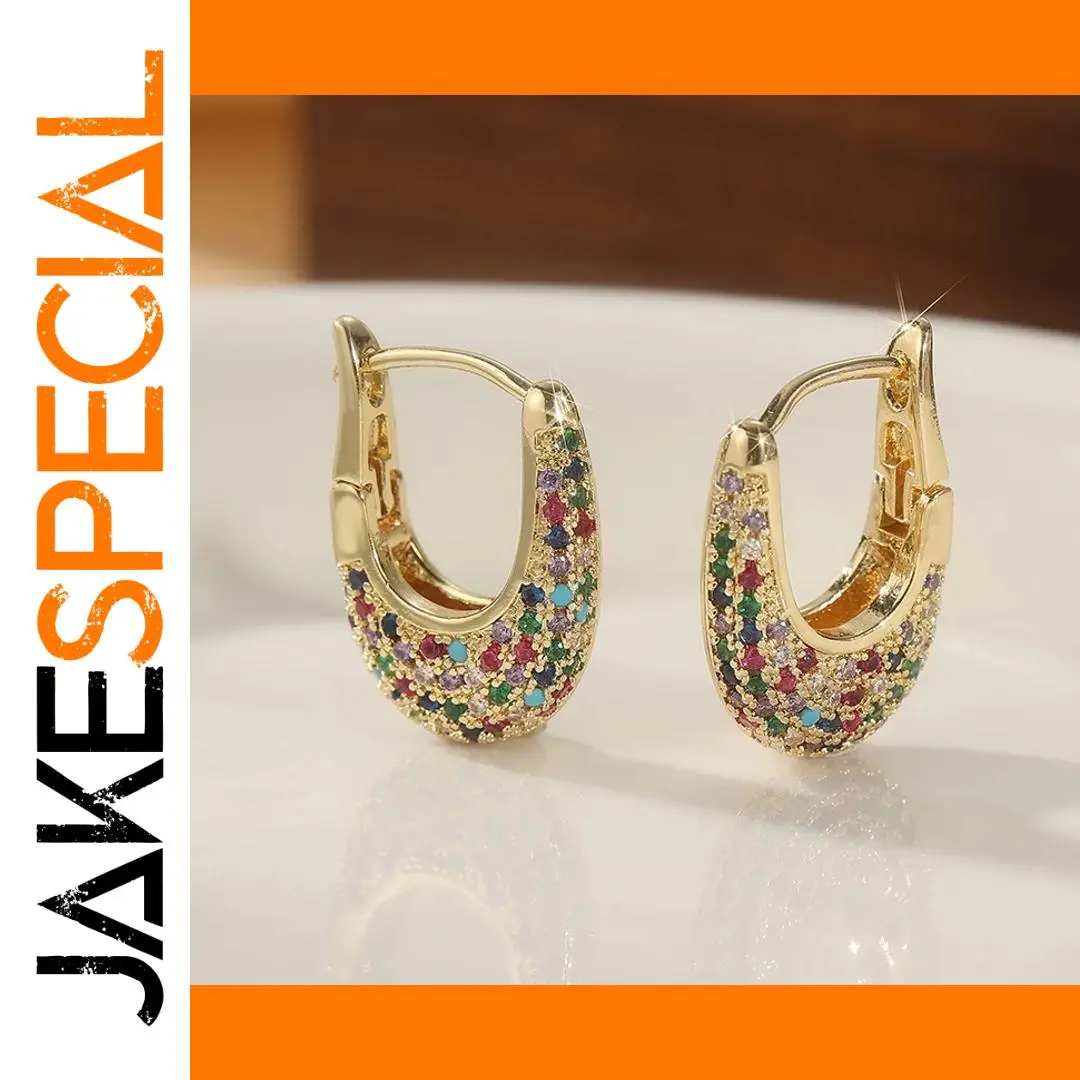 Gold Drop Earrings with Multicolored CZ Stones 1 Gold Drop Earrings with Multicolored CZ Stones