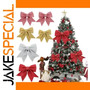 Large Glittering Christmas Bow Ornament Set