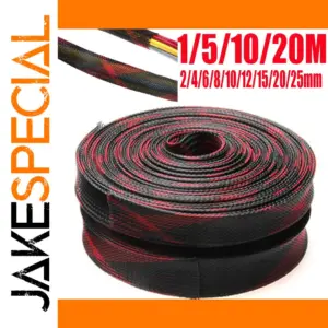 Black and Red Expandable Cable Sleeve for Wiring