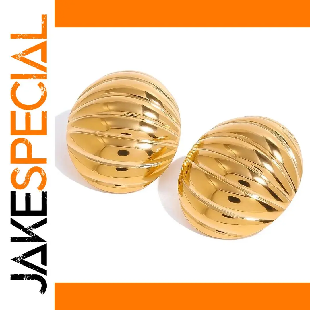 Stainless Steel Gold-Tone Spherical Earrings 1 Stainless Steel Gold-Tone Spherical Earrings