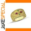 Gold Unisex Ring with Colorful Zircon Stones