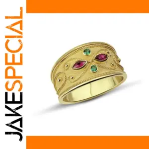 Gold Unisex Ring with Colorful Zircon Stones
