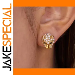 Gold Stainless Steel Leopard Head Earrings