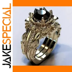Gold-Finish Women's Fashion Ring with Black Stone