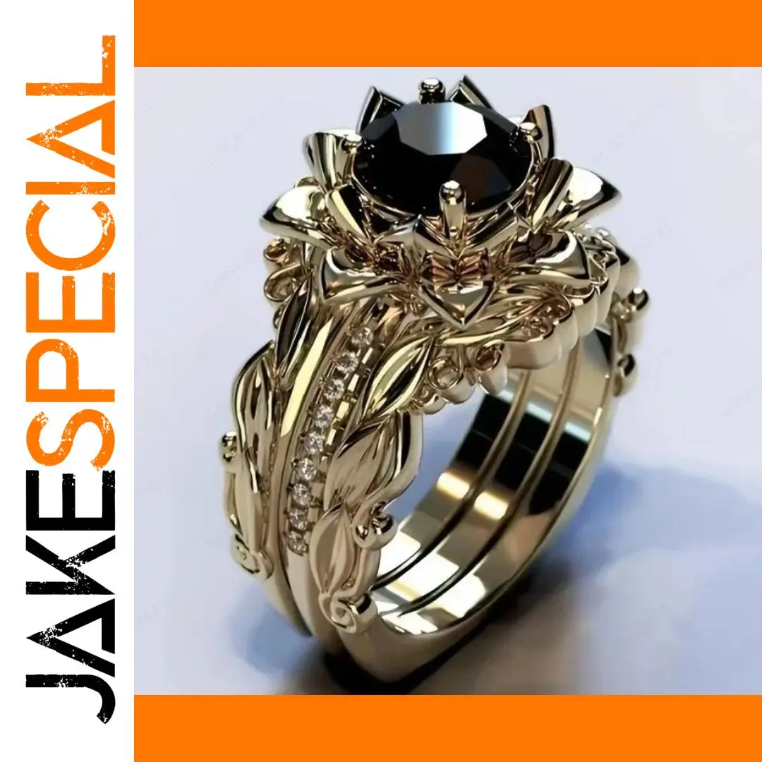 Gold-Finish Women's Fashion Ring with Black Stone 1 Gold-Finish Women's Fashion Ring with Black Stone