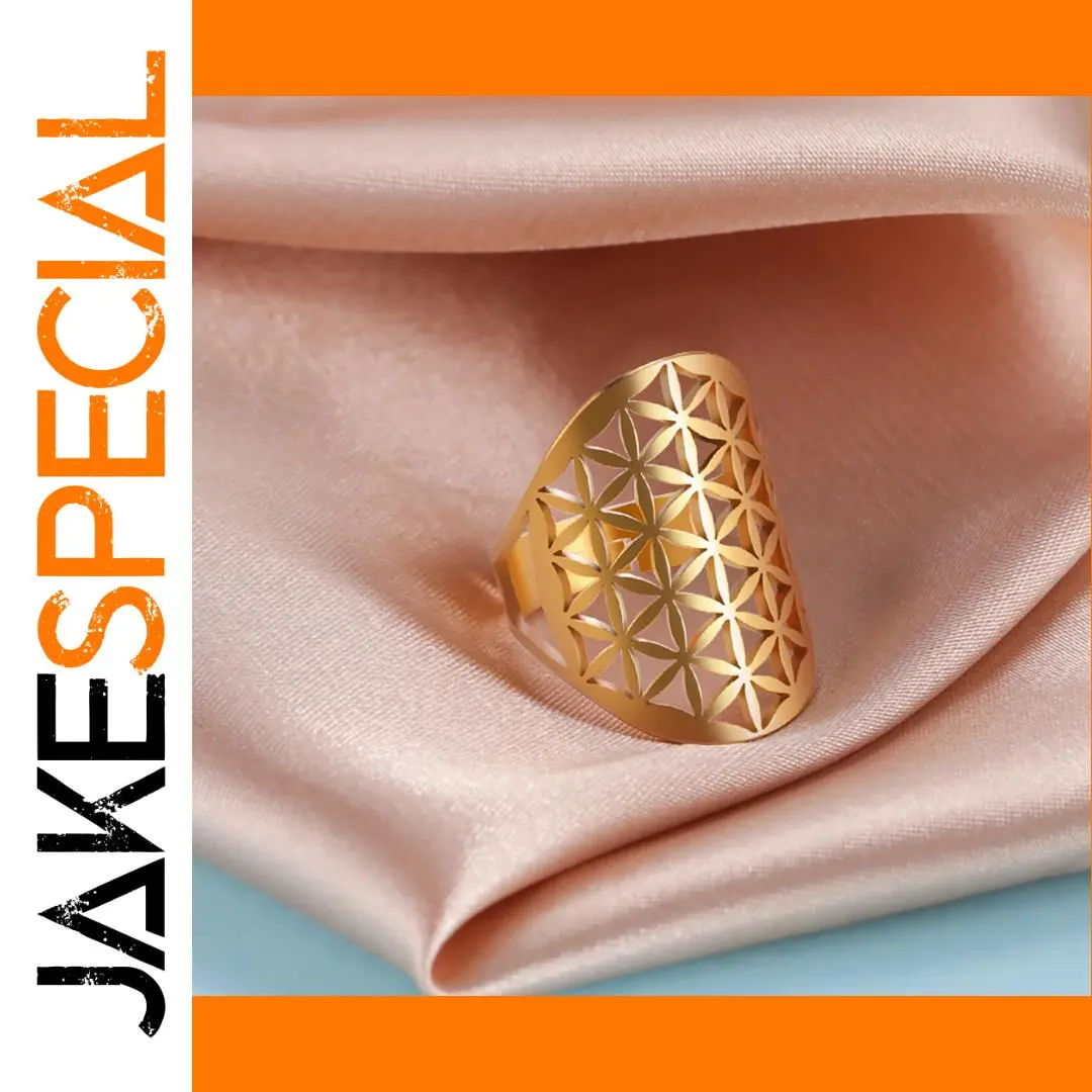 Sacred Geometry Flower of Life Ring in Gold 1 Sacred Geometry Flower of Life Ring in Gold