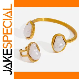 Elegant Stainless Steel Jewelry Set with Pearls