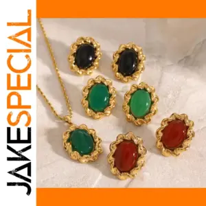 Vintage Stainless Steel Oval Cabochon Earrings