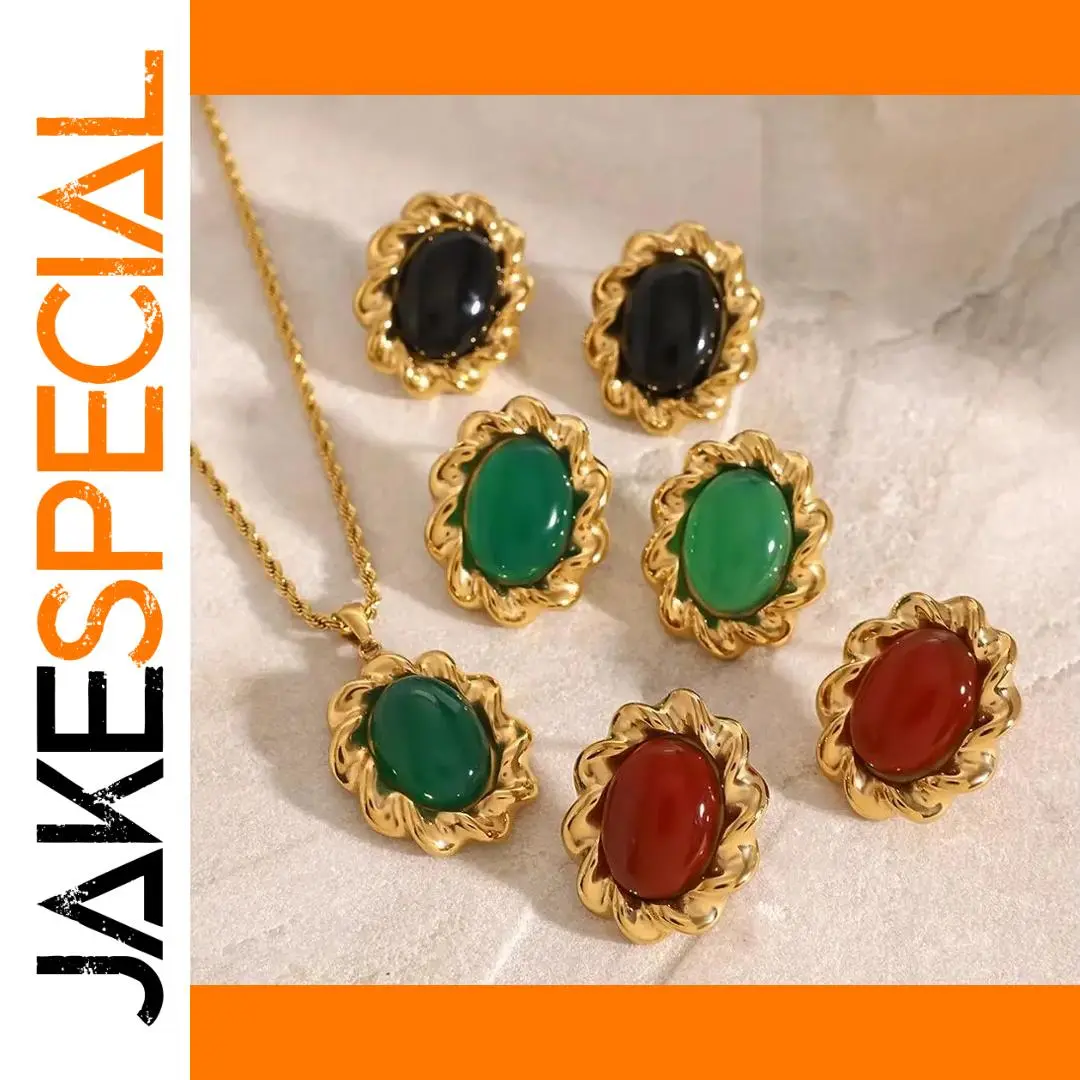 Vintage Stainless Steel Oval Cabochon Earrings 1 Vintage Stainless Steel Oval Cabochon Earrings