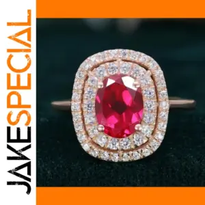 Red and White Geometric Floral Ring Set for Women