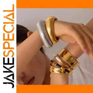 Stainless Steel Women's Bracelet with Vertical Stripes