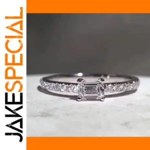 Silver Women's Zircon Ring with Emerald-Cut Stone