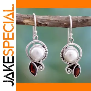 Vintage Silver Drop Earrings with Red and Pearl Accents